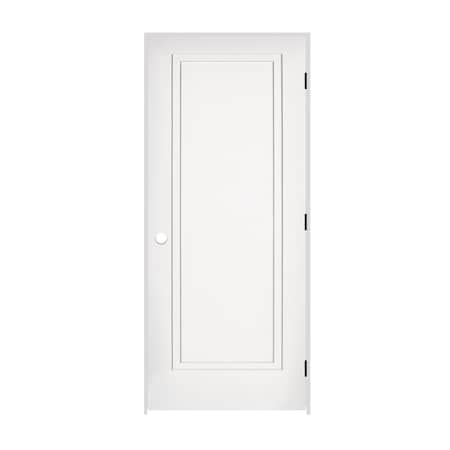 Trimlite 30" x 80" x 1-3/8" Primed 1-Panel 2-Step Interior Shaker 4-9/16" LH Prehung Door with Black Hinges 2668pri8491LH1D4916